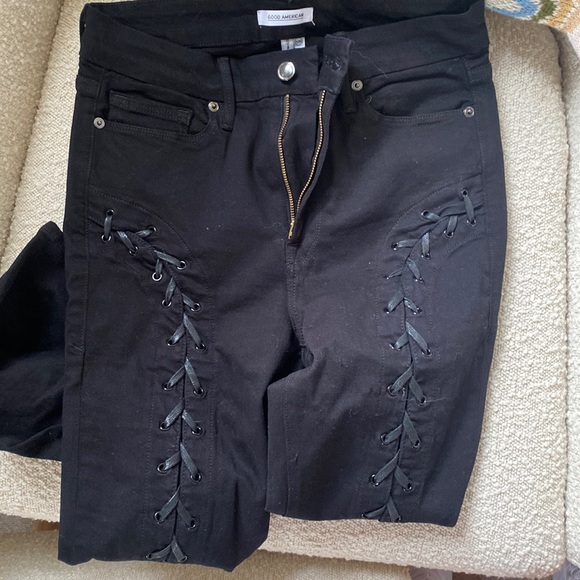 Good American Denim - GOOD AMERICAN limited edition / black tie ankle cut jeans